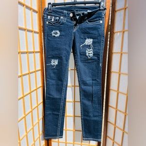 True Religion Jeans skinny With Flaps Clear Crystals W Rips